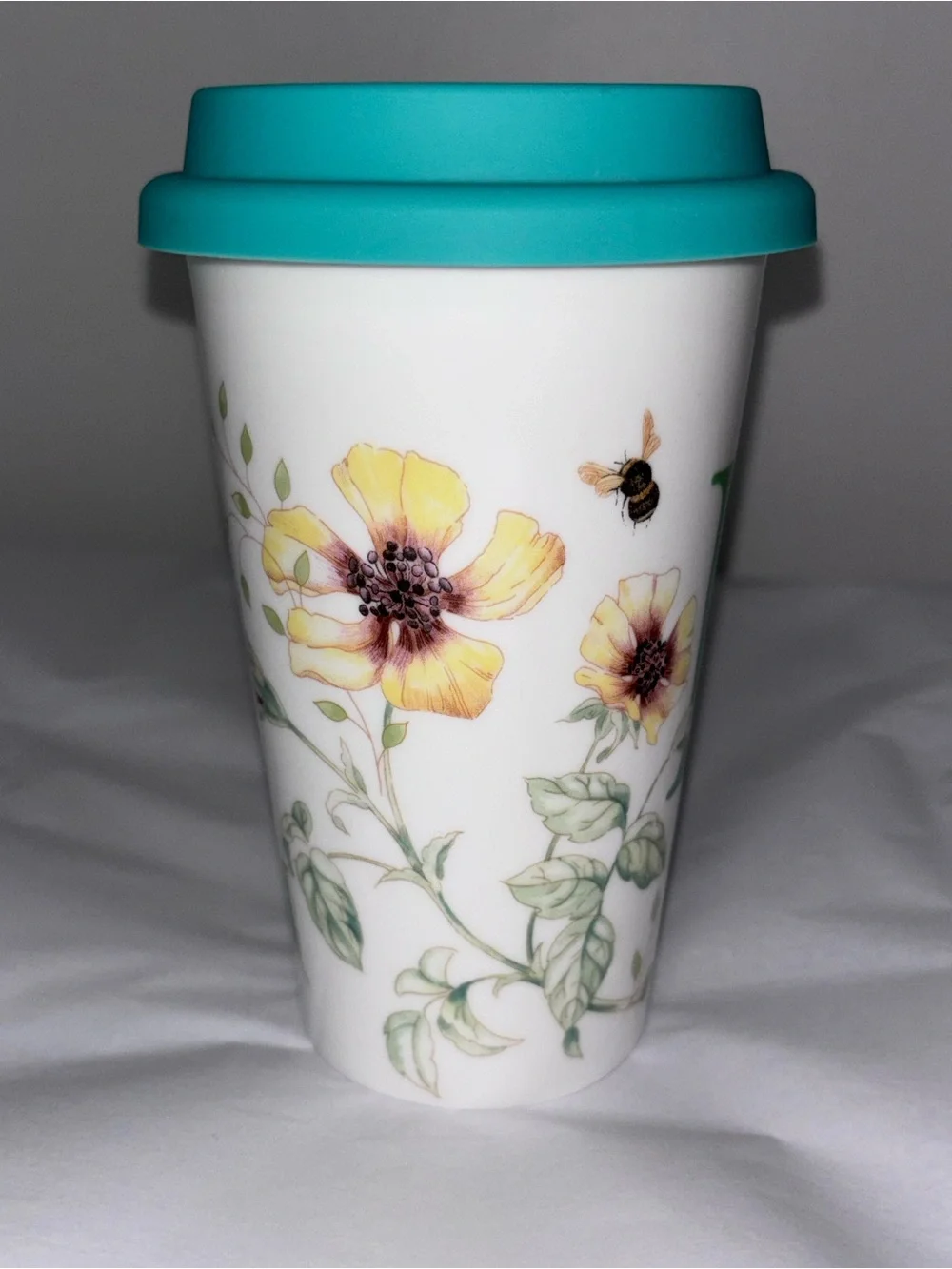 Lenox Butterfly Meadow monogram B ceramic travel tumbler mug w/ lid 12 oz EUC